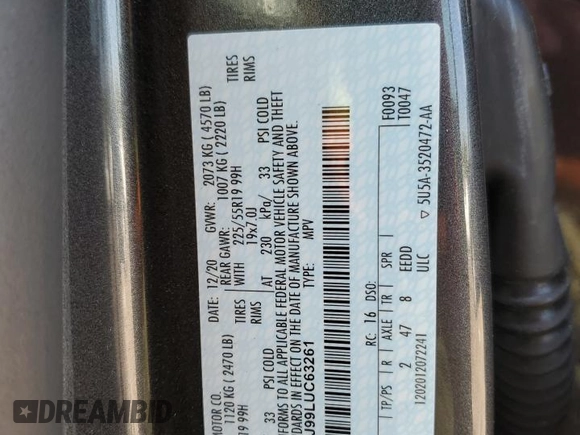 2020 Ford Escape Titanium с VIN 1FMCU9J99LUC63261, выставлен на аукционе Copart как лот 56312955 с пробегом Не указан миль и Списание • Salvage title. История ставок и продаж доступна на DreamBid. Изображение 13.