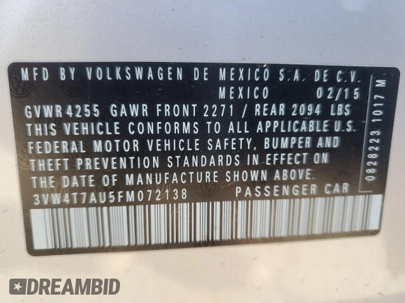 2015 Volkswagen GTI SE with VIN 3VW4T7AU5FM072138, listed as a Copart auction lot 88483235 with 77,522 mi miles and Salvage Title. Bid and sale history available at DreamBid. Image 13.