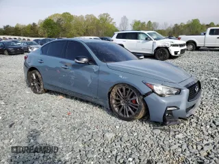2021 Infiniti Q50 Red Sport 400 with VIN JN1FV7DP1MM850085, listed as a Copart auction lot 52563075 with Not provided miles and Salvage title. Bid and sale history available at DreamBid. Image 4.