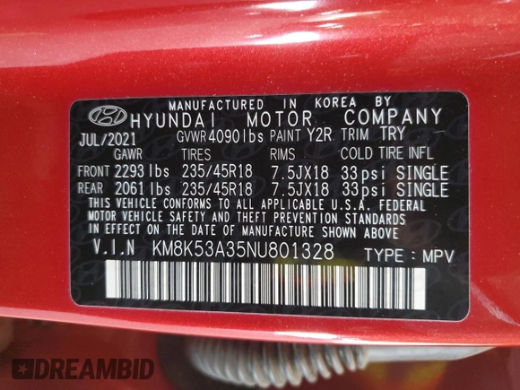 2022 Hyundai Kona Limited with VIN KM8K53A35NU801328, listed as a Copart auction lot 80378344 with 18,600 mi miles and Salvage Title. Bid and sale history available at carsss.com. Image 12.