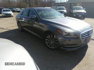 2015 Hyundai Genesis 3.8L with VIN KMHGN4JE8FU045511, listed as a IAAI auction lot 41760824 with 107,264 mi miles. Bid and sale history available at carsss.com. Image 1.