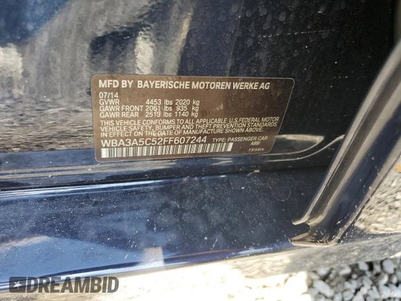 2015 BMW 3 Series 328i with VIN WBA3A5C52FF607244, listed as a Copart auction lot 41736195 with 81,345 mi miles and Clean Title. Bid and sale history available at carsss.com. Image 12.