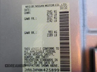 2011 Nissan Altima S with VIN 1N4AL2APXBN425899, listed as a Copart auction lot 62120565 with 183,677 mi miles and Salvage title. Bid and sale history available at DreamBid. Image 12.