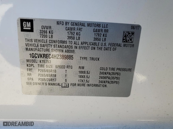 2017 Chevrolet Silverado 1500 LT with VIN 1GCVKREC4HZ389885, listed as a Copart auction lot 46061375 with 84,629 mi miles and Salvage Title. Bid and sale history available at carsss.com. Image 14.