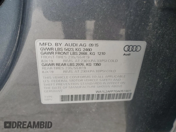 2016 Audi Q5 Premium Plus z VIN WA1L2AFP7GA051401, wystawiony jako Copart lot #60655585 z przebiegiem 96 930 mil mil oraz Czysty tytuł • Clean title. Historia ofert i sprzedaży dostępna na DreamBid. Obrazek 13.