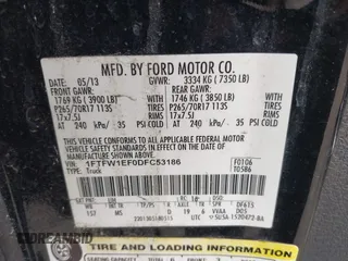 2013 Ford F-150 XL with VIN 1FTFW1EF0DFC53186, listed as a IAAI auction lot 42086254 with 172,075 mi miles. Bid and sale history available at carsss.com. Image 9.