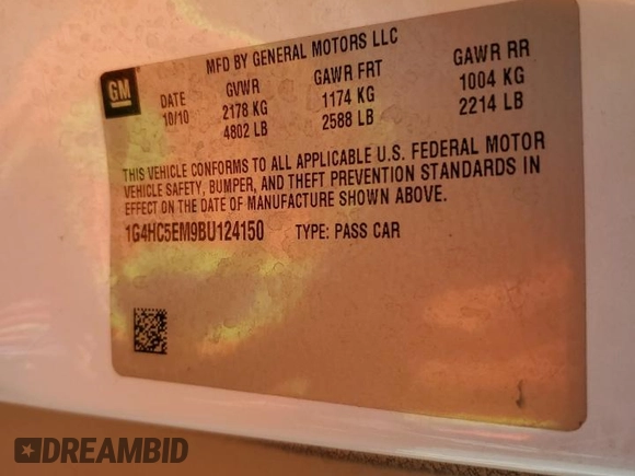 2011 Buick Lucerne CXL with VIN 1G4HC5EM9BU124150, listed as a Copart auction lot 46551645 with 160,564 mi miles and Salvage Title. Bid and sale history available at carsss.com. Image 14.