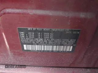 2016 Subaru Legacy 2.5i Premium with VIN 4S3BNAF69G3046723, listed as a IAAI auction lot 41377965 with 133,235 mi miles. Bid and sale history available at carsss.com. Image 9.
