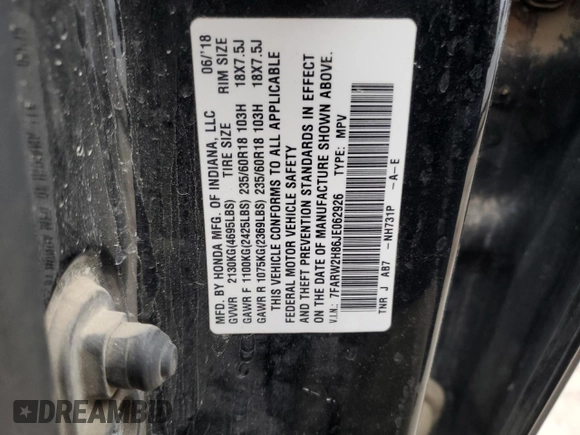 2018 Honda CR-V EX-L with VIN 7FARW2H86JE062926, listed as a Copart auction lot 43781235 with 73,904 mi miles and Salvage Title. Bid and sale history available at carsss.com. Image 13.