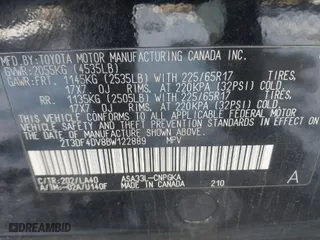 2011 Toyota RAV4 Ltd with VIN 2T3DF4DV8BW122889, listed as a IAAI auction lot 41336809 with 152,612 mi miles. Bid and sale history available at carsss.com. Image 9.