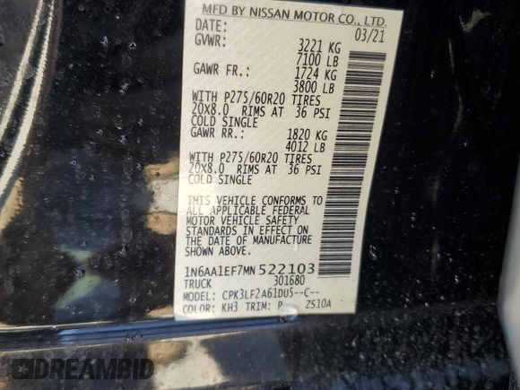 2021 Nissan Titan SV с VIN 1N6AA1EF7MN522103, выставлен на аукционе Copart как лот 53294235 с пробегом 54 540 миль миль и Списание • Salvage title. История ставок и продаж доступна на DreamBid. Изображение 13.