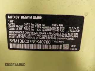 2022 BMW X3 M with VIN 5YM13EC07N9K40760, listed as a IAAI auction lot 41502792 with 30,764 mi miles. Bid and sale history available at carsss.com. Image 9.