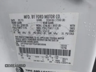 2013 Ford F-150 XL with VIN 1FTFW1EF7DFB53506, listed as a IAAI auction lot 41478503 with 156,269 mi miles. Bid and sale history available at carsss.com. Image 9.