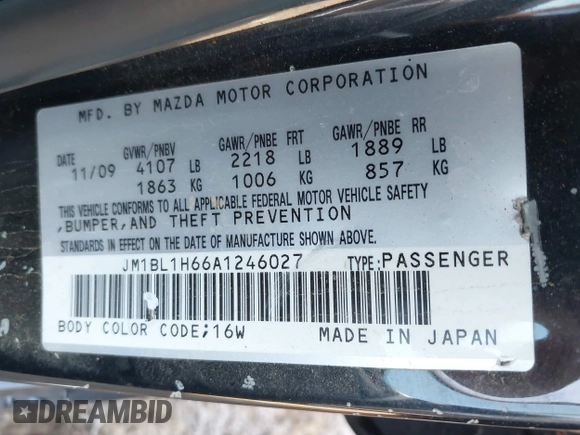 2010 Mazda 3 S Sport with VIN JM1BL1H66A1246027, listed as a IAAI auction lot 42564090 with 171,418 mi miles and . Bid and sale history available at DreamBid. Image 9.