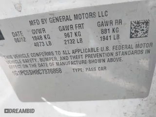2012 Chevrolet Cruze LS with VIN 1G1PC5SH8C7376858, listed as a IAAI auction lot 41941078 with 160,599 mi miles. Bid and sale history available at carsss.com. Image 9.