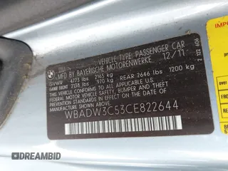 2012 BMW 3 Series 328i with VIN WBADW3C53CE822644, listed as a IAAI auction lot 42137989 with Not provided miles and . Bid and sale history available at DreamBid. Image 9.