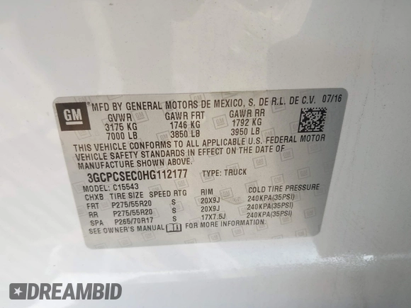 2017 Chevrolet Silverado 1500 LTZ with VIN 3GCPCSEC0HG112177, listed as a IAAI auction lot 41676862 with 132,255 mi miles and . Bid and sale history available at DreamBid. Image 9.