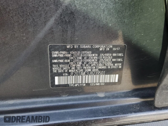 2018 Subaru Crosstrek Limited z VIN JF2GTAMC3J8239501, wystawiony jako Copart lot #54179045 z przebiegiem 82 513 mil mil oraz Szkoda całkowita • Salvage title. Historia ofert i sprzedaży dostępna na DreamBid. Obrazek 14.