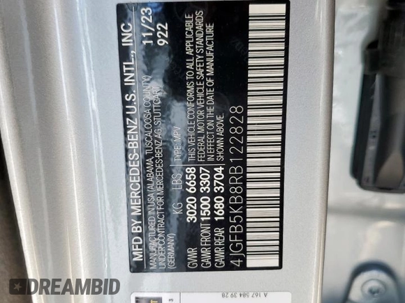 2024 Mercedes-Benz GLE 450 with VIN 4JGFB5KB8RB122828, listed as a Copart auction lot 61954615 with 9,329 mi miles and Salvage title. Bid and sale history available at DreamBid. Image 13.