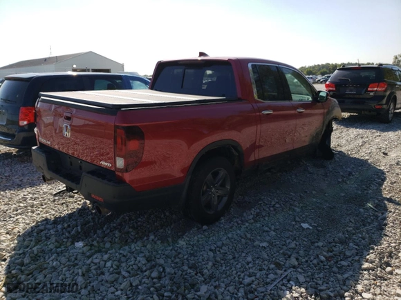 2021 Honda Ridgeline RTL-E with VIN 5FPYK3F79MB011161, listed as a Copart auction lot 67878013 with 0 mi miles and Salvage Title. Bid and sale history available at carsss.com. Image 3.