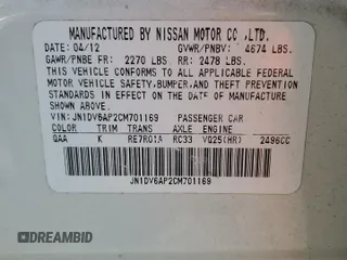 2012 Infiniti G25 Journey with VIN JN1DV6AP2CM701169, listed as a Copart auction lot 52416485 with 147,748 mi miles and Salvage Title. Bid and sale history available at DreamBid. Image 14.