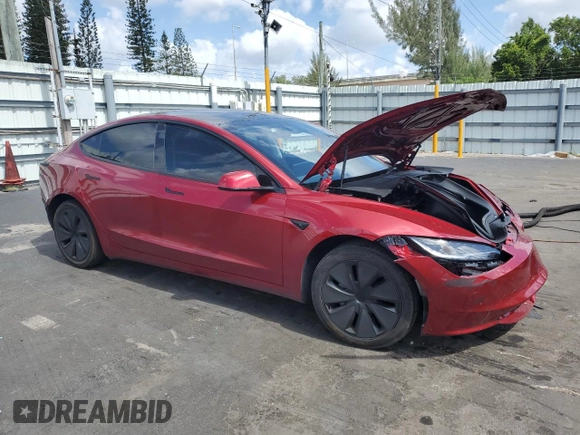 2025 Tesla Model 3 Long Range with VIN 5YJ3E1EA4SF897642, listed as a Copart auction lot 55498795 with 6,099 mi miles and Salvage title. Bid and sale history available at DreamBid. Image 4.