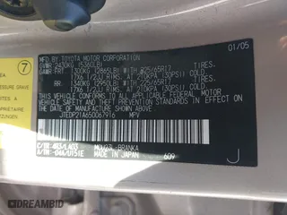 2005 Toyota Highlander with VIN JTEDP21A650067916, listed as a IAAI auction lot 41344358 with 1 mi miles. Bid and sale history available at carsss.com. Image 9.