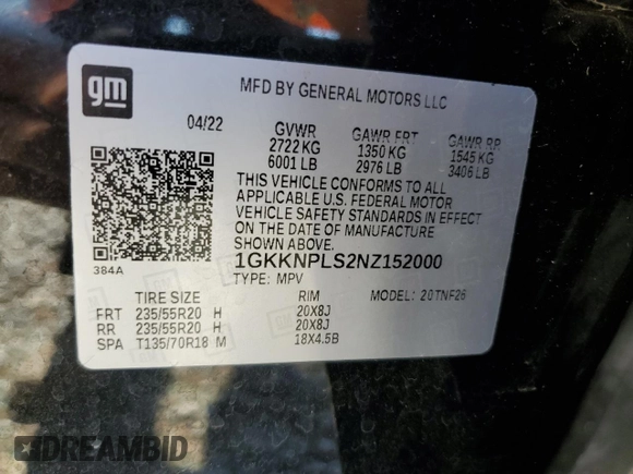 2022 GMC Acadia Denali with VIN 1GKKNPLS2NZ152000, listed as a Copart auction lot 75275094 with 0 mi miles and Salvage Title. Bid and sale history available at carsss.com. Image 14.