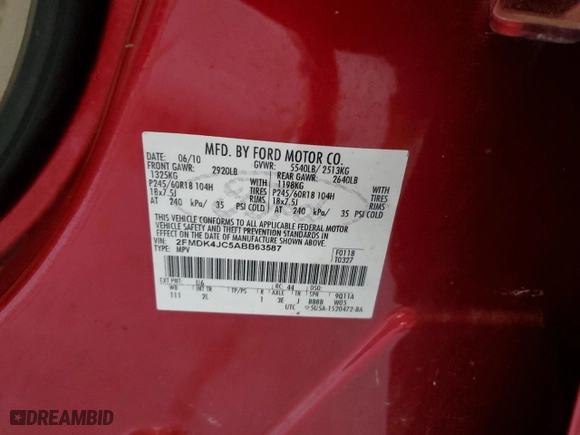 2010 Ford Edge SEL with VIN 2FMDK4JC5ABB63587, listed as a Copart auction lot 89145345 with 156,580 mi miles and Non Repairable. Bid and sale history available at carsss.com. Image 12.
