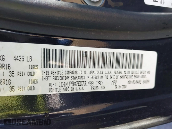 2014 Jeep Patriot Altitude with VIN 1C4NJPBA7ED731400, listed as a IAAI auction lot 41730428 with 118,642 mi miles and . Bid and sale history available at DreamBid. Image 9.