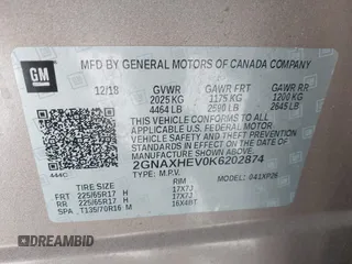 2019 Chevrolet Equinox LS with VIN 2GNAXHEV0K6202874, listed as a IAAI auction lot 41923435 with 75,453 mi miles and . Bid and sale history available at carsss.com. Image 9.