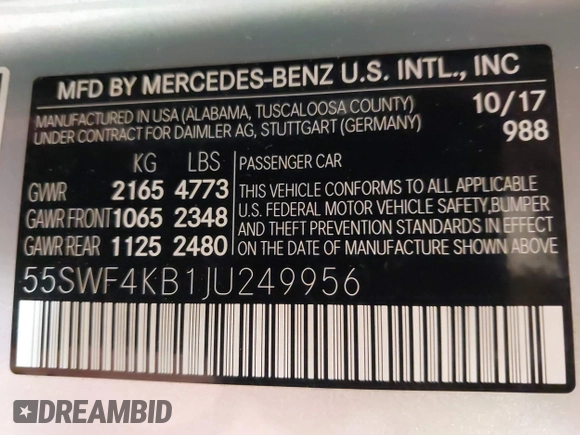 2018 Mercedes-Benz C 300 с VIN 55SWF4KB1JU249956, выставлен на аукционе IAAI как лот 42105746 с пробегом 45 739 миль миль и . История ставок и продаж доступна на DreamBid. Изображение 9.