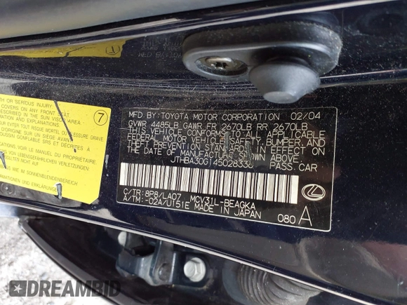 2004 Lexus ES 350 with VIN JTHBA30G145028336, listed as a IAAI auction lot 41753640 with 109,211 mi miles and . Bid and sale history available at DreamBid. Image 9.