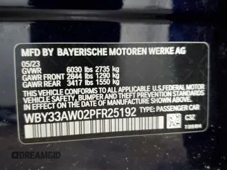 2023 BMW i4 M50 with VIN WBY33AW02PFR25192, listed as a Copart auction lot 54770804 with 7,102 mi miles and Salvage Title. Bid and sale history available at carsss.com. Image 12.