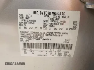 2014 Ford Explorer XLT with VIN 1FM5K7D81EGA48688, listed as a IAAI auction lot 42360152 with 208,939 mi miles and . Bid and sale history available at DreamBid. Image 9.