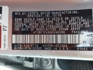 2017 Toyota Camry XLE with VIN 4T1BF1FK6HU346396, listed as a IAAI auction lot 41705502 with 97,352 mi miles. Bid and sale history available at carsss.com. Image 9.