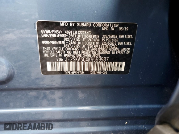 2019 Subaru Forester Limited with VIN JF2SKASC4KH569987, listed as a Copart auction lot 48740335 with 99,920 mi miles and Salvage Title. Bid and sale history available at carsss.com. Image 13.