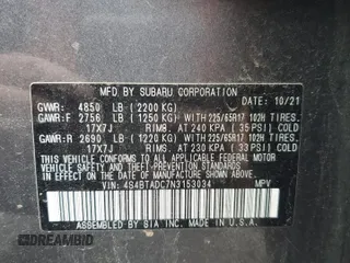 2022 Subaru Outback Premium с VIN 4S4BTADC7N3153034, выставлен на аукционе Copart как лот 58168585 с пробегом 55 695 миль миль и Списание • Salvage title. История ставок и продаж доступна на DreamBid. Изображение 13.