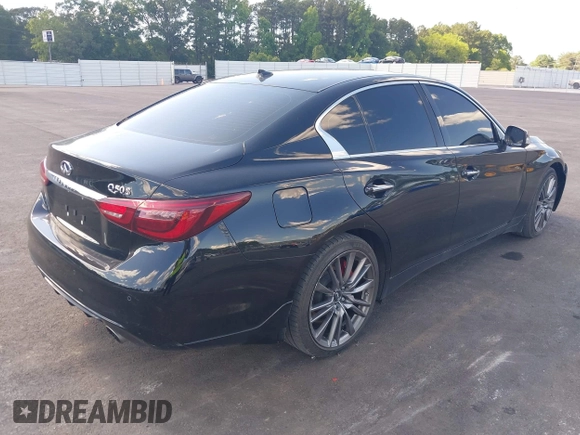 2018 Infiniti Q50 Red Sport 400 with VIN JN1FV7APXJM461106, listed as a IAAI auction lot 42347610 with 40,464 mi miles and . Bid and sale history available at DreamBid. Image 4.