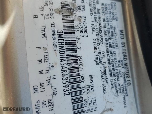 2010 Mercury Milan with VIN 3MEHM0HA5AR635932, listed as a Copart auction lot 49978555 with 0 mi miles and Salvage Title. Bid and sale history available at carsss.com. Image 12.