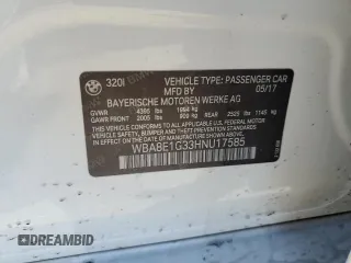 2017 BMW 3 Series 320i with VIN WBA8E1G33HNU17585, listed as a Copart auction lot 47056935 with 87,050 mi miles and Salvage Title. Bid and sale history available at carsss.com. Image 13.