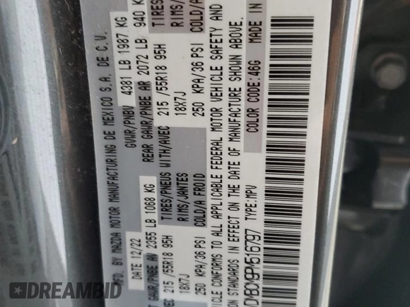 2023 Mazda CX-30 S Carbon Edition with VIN 3MVDMBCM9PM516797, listed as a Copart auction lot 58336655 with 18,958 mi miles and Salvage title. Bid and sale history available at DreamBid. Image 13.