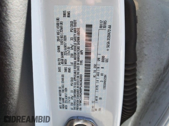 2023 Ford Escape Active with VIN 1FMCU9GN9PUA34203, listed as a IAAI auction lot 42039421 with 91,069 mi miles and . Bid and sale history available at carsss.com. Image 1.