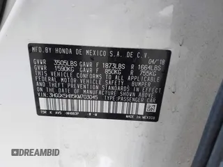 2019 Honda Fit EX with VIN 3HGGK5H85KM703045, listed as a IAAI auction lot 42120853 with Not Provided miles and . Bid and sale history available at DreamBid. Image 9.