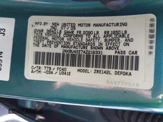 2010 Toyota Corolla with VIN 1NXBU4EE7AZ216331, listed as a IAAI auction lot 41811069 with 235,599 mi miles. Bid and sale history available at carsss.com. Image 9.