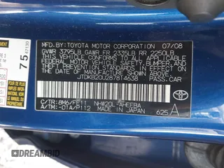 2008 Toyota Prius with VIN JTDKB20U287814638, listed as a IAAI auction lot 41810991 with 183,118 mi miles. Bid and sale history available at carsss.com. Image 9.