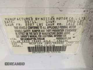 2011 Nissan Sentra 2.0 with VIN 3N1AB6AP7BL725536, listed as a IAAI auction lot 42615365 with 127,188 mi miles and . Bid and sale history available at DreamBid. Image 9.