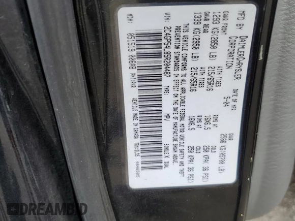 2005 Chrysler Town & Country Touring z VIN 2C4GP54L85R204487, wystawiony jako Copart lot #78522974 z przebiegiem 184 042 mil mil oraz Nie do naprawy • Non repairable. Historia ofert i sprzedaży dostępna na DreamBid. Obrazek 13.