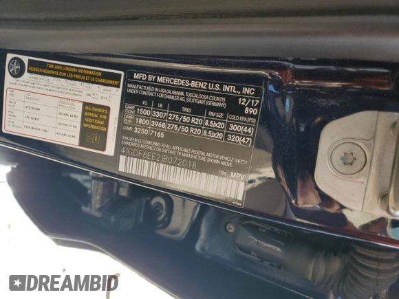 2018 Mercedes-Benz GLS 450 with VIN 4JGDF6EE2JB072018, listed as a Copart auction lot 72327534 with 10,827 mi miles and Non Repairable. Bid and sale history available at DreamBid. Image 14.