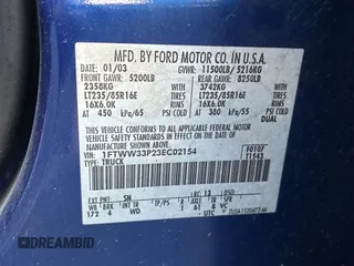 2003 Ford F-350 XL with VIN 1FTWW33P23EC02154, listed as a Copart auction lot 63713235 with 260,340 mi miles and Clean title. Bid and sale history available at DreamBid. Image 10.